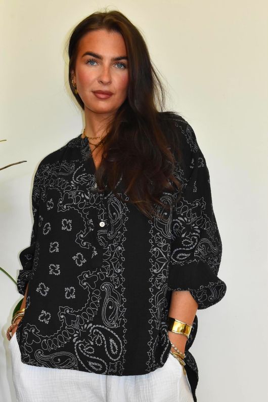 Ole Bubble Cotton Bandana Laurie Blouse Black